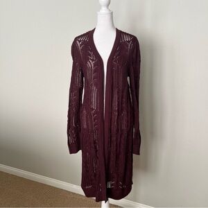 Greige Wine Open Front Open Knit Duster Cardigan Jacket Size Small NWT